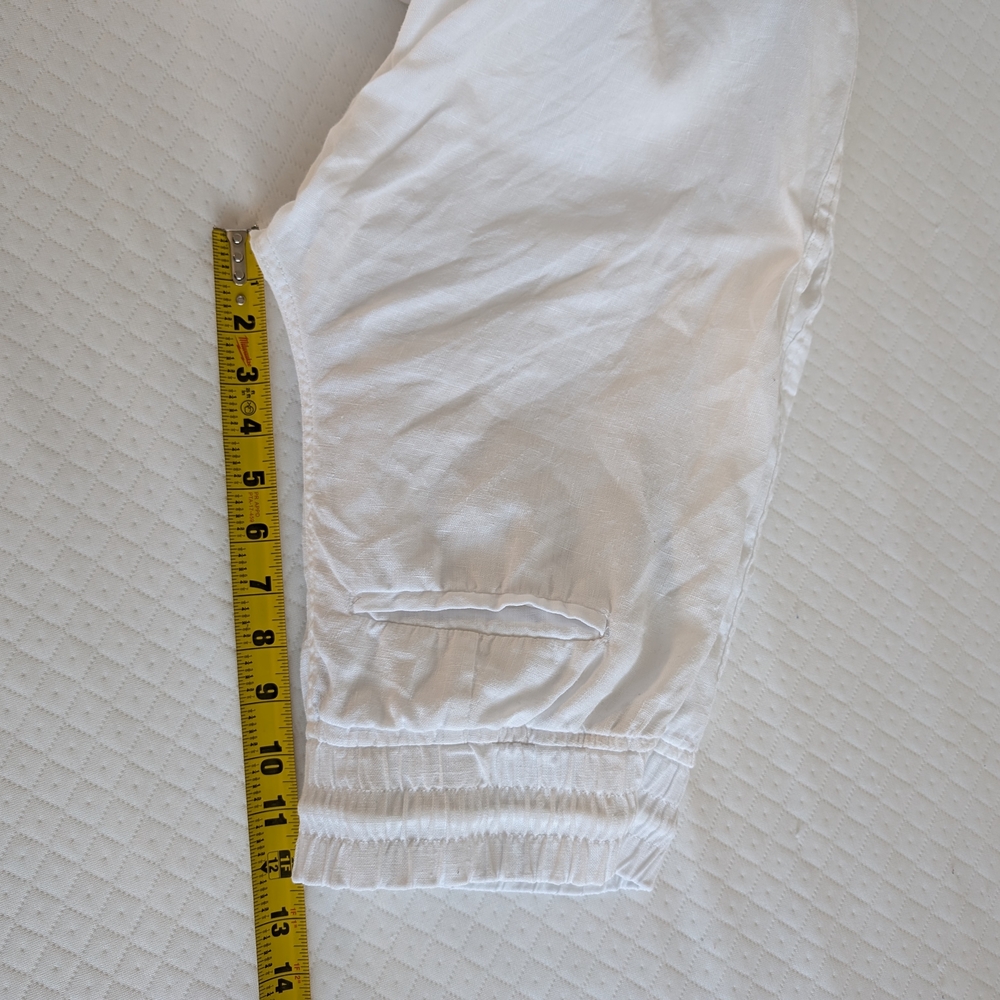 Athleta Cabo 100% Linen Wide Leg Pants Elastic waist Zip pockets, White, size 0 - Picture 13 of 15